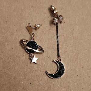 Gold Celestial Earrings with Black Accents